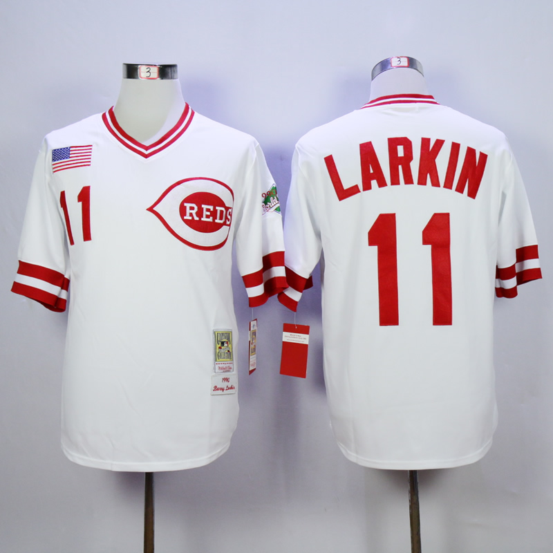 Men MLB Cincinnati Reds #11 Larkin white throwback 1990 jerseys->->MLB Jersey